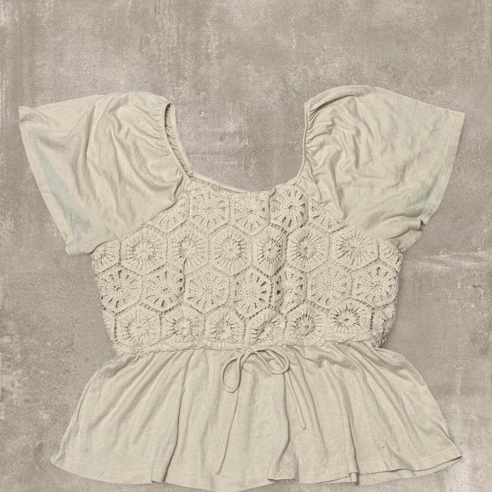 Maurices Crochet Peplum Top Size 1X Boho Cottagecore